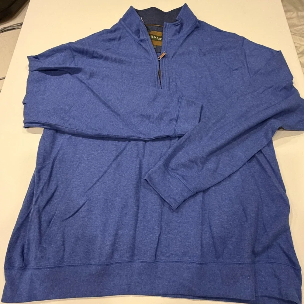 Orvis Quarter Zip Pullover Mens XXL Blue Heather 100% Pima Cotton Made Peru